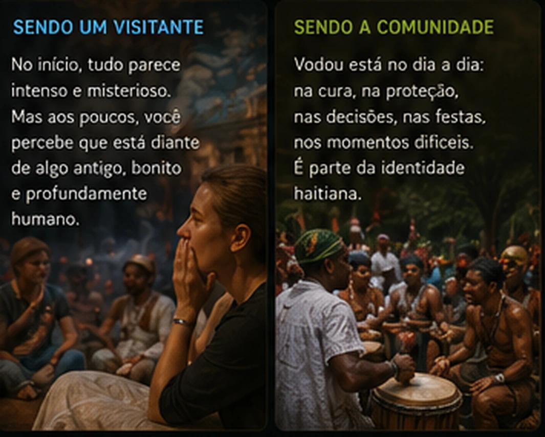 Ilustração editorial sobre comunidade, música e Vodou